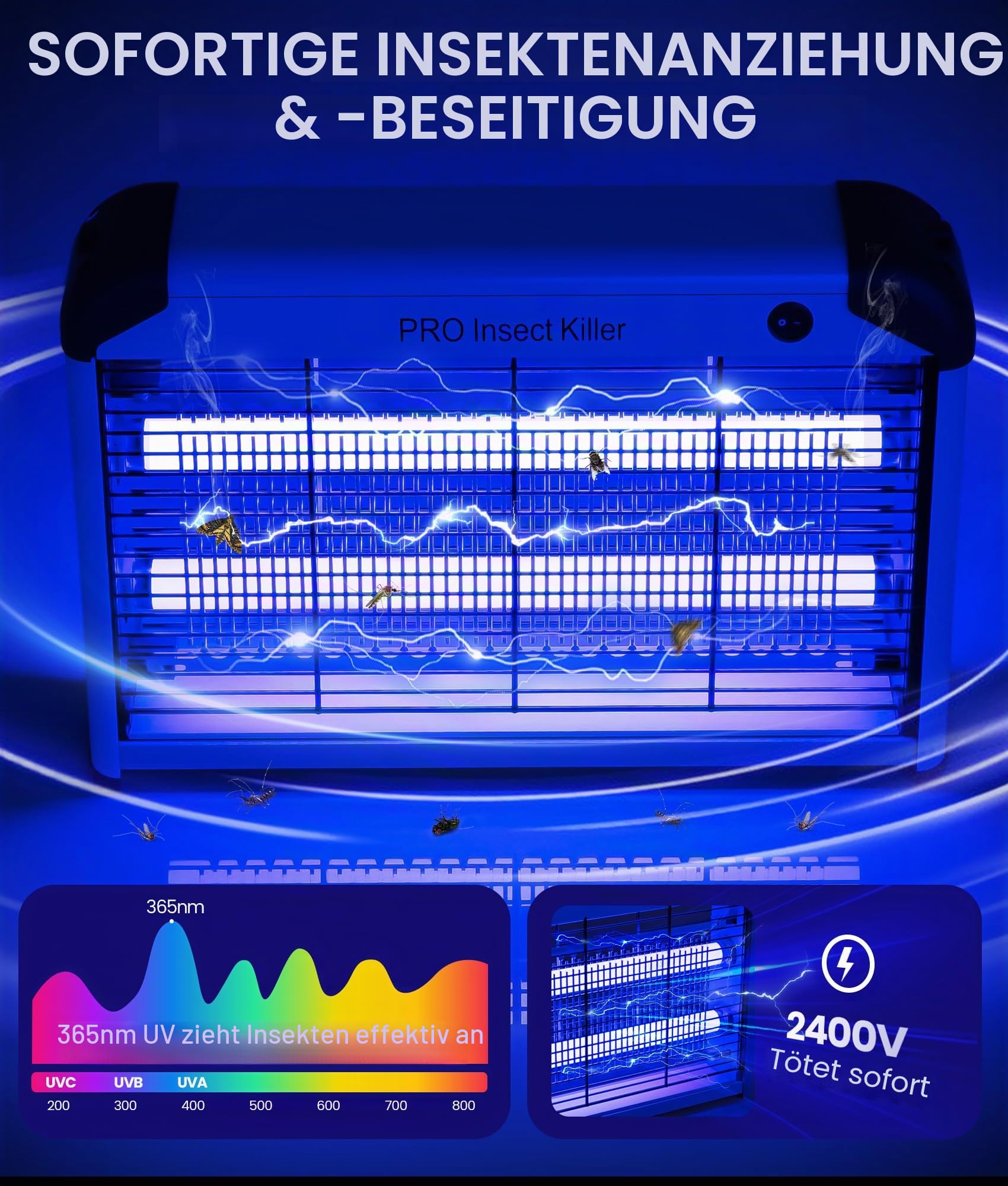 Spectracide 2400V Wirksam Insekten UV Licht Lampe, UV Insektenvernichter Elektrisch Innen, 20W Leistungsstark Hängende Fliegenfalle Fliegenfänger Küche Wohnzimmer Restaurant Bauernhöfe