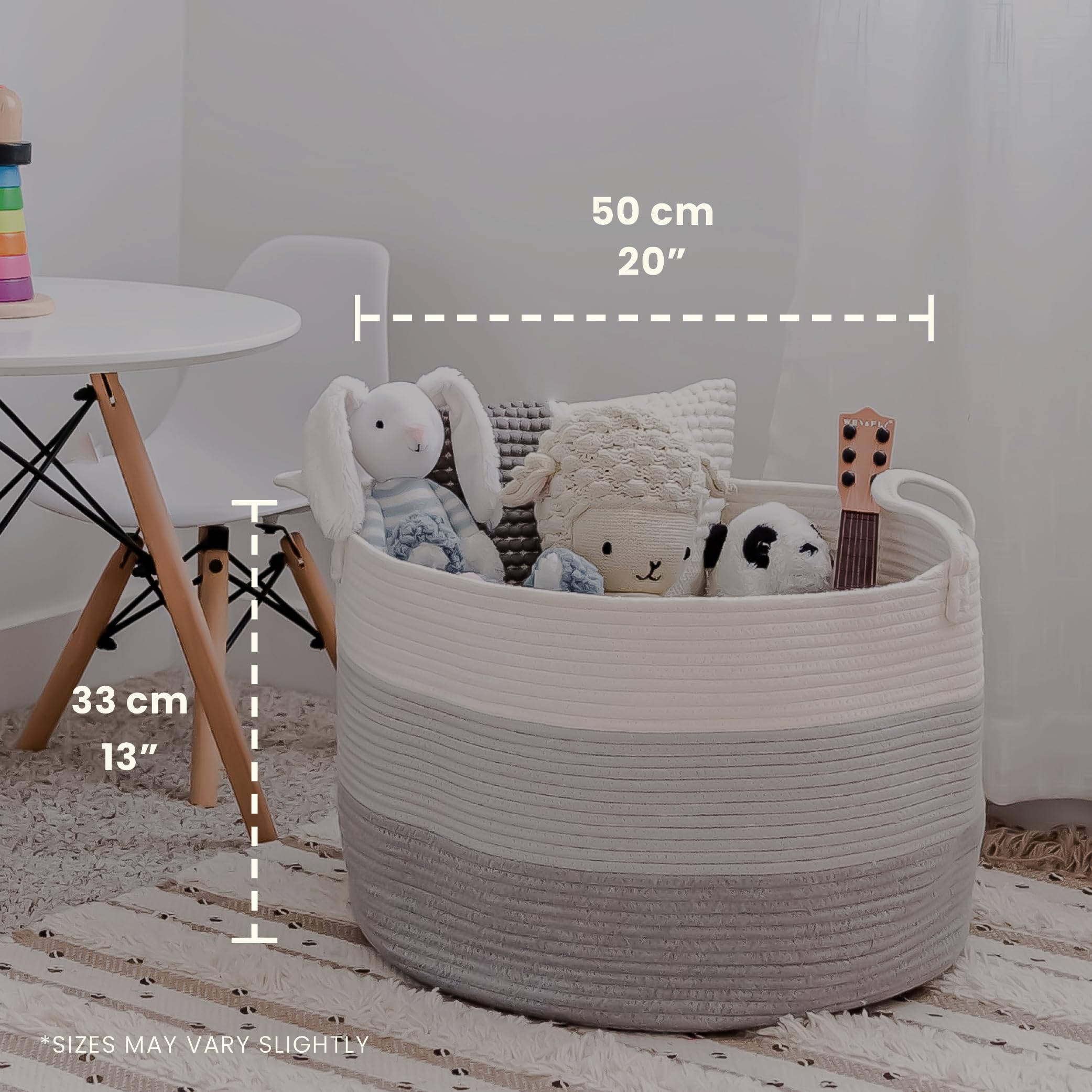OrganiHaus Cesta Grigia 33x50cm in Corda di Cotone – Porta Giochi e Biancheria Bambini, Organizer per Cameretta e Salotto