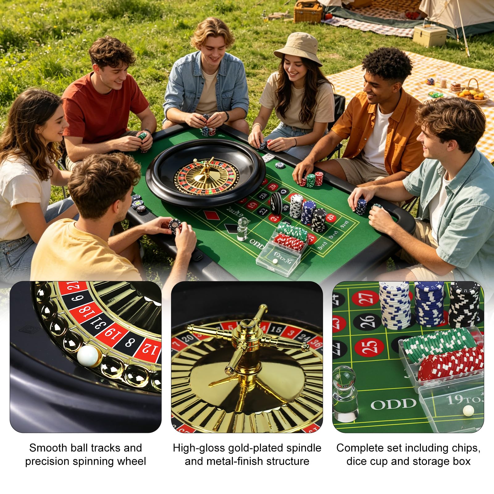 Casino Night Set Gioco Completo Include 16 '' Rotella Roulette Verde 88,9 cm X 40,6 cm Tappetino da tavolo in gomma, 100 Chip Dealer Pulsante Win Marker Casino Game Set Idee Regalo