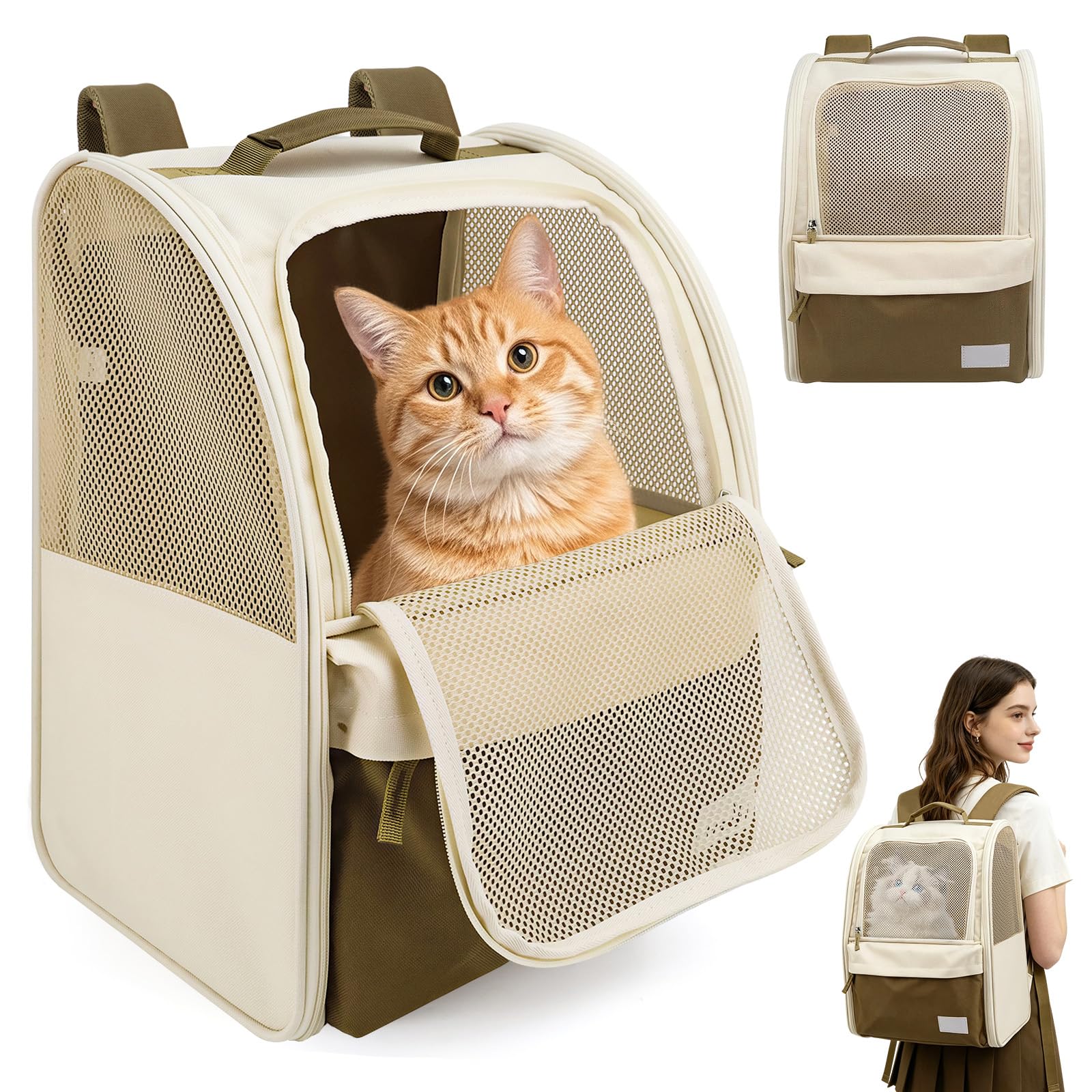 Katzenrucksack Hunderucksack für Katzen und Kleine Hunde 8kg Haustier Rucksack mit Netzfenster Faltbare Katzentasche