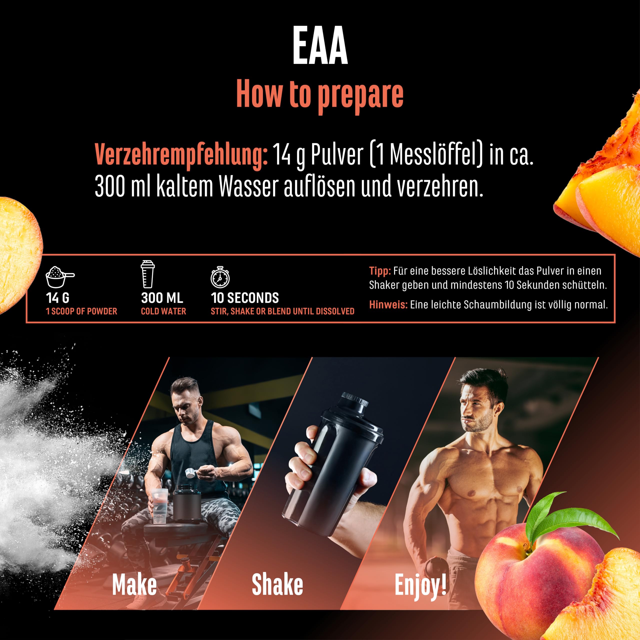 GEN GERMAN ELITE NUTRITION EAA Pulver - 532 g - 9 essentielle Aminosäuren | Ice Tea Peach, Human Code Formel, inkl. Histidin & BCAA, 10 g EAA pro Portion
