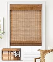 LazBlinds Cordless No Drill Bamboo Roman Shades 34x64 Light Filtering - Easy Install Roll Up Blinds, Ceylon Light Russet