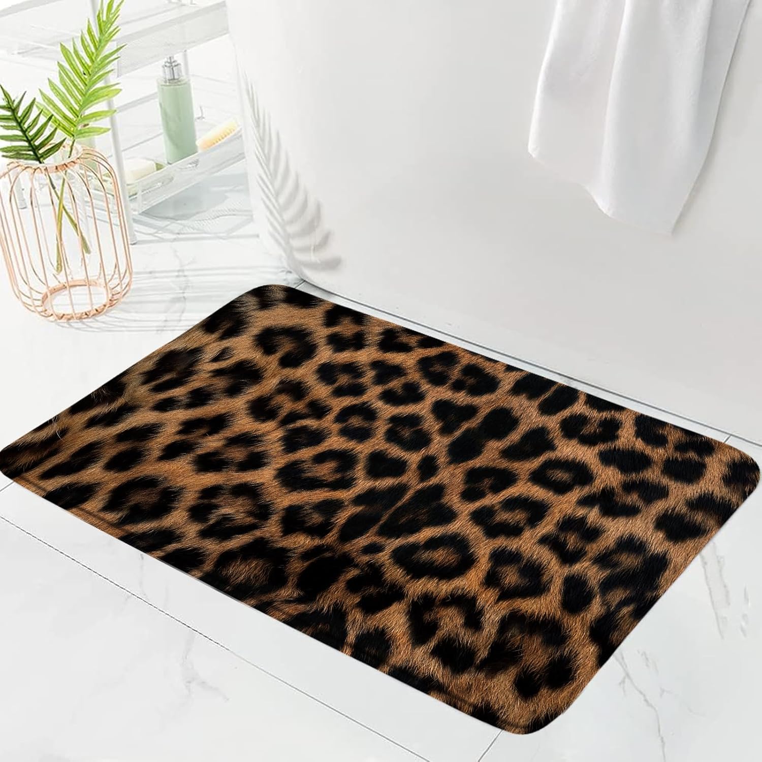 Leopard Print Bath Mat Brown Black Cheetah Animal Wildlife Vintage Bathroom Kitchen Toilet Rugs,24x48 Inch