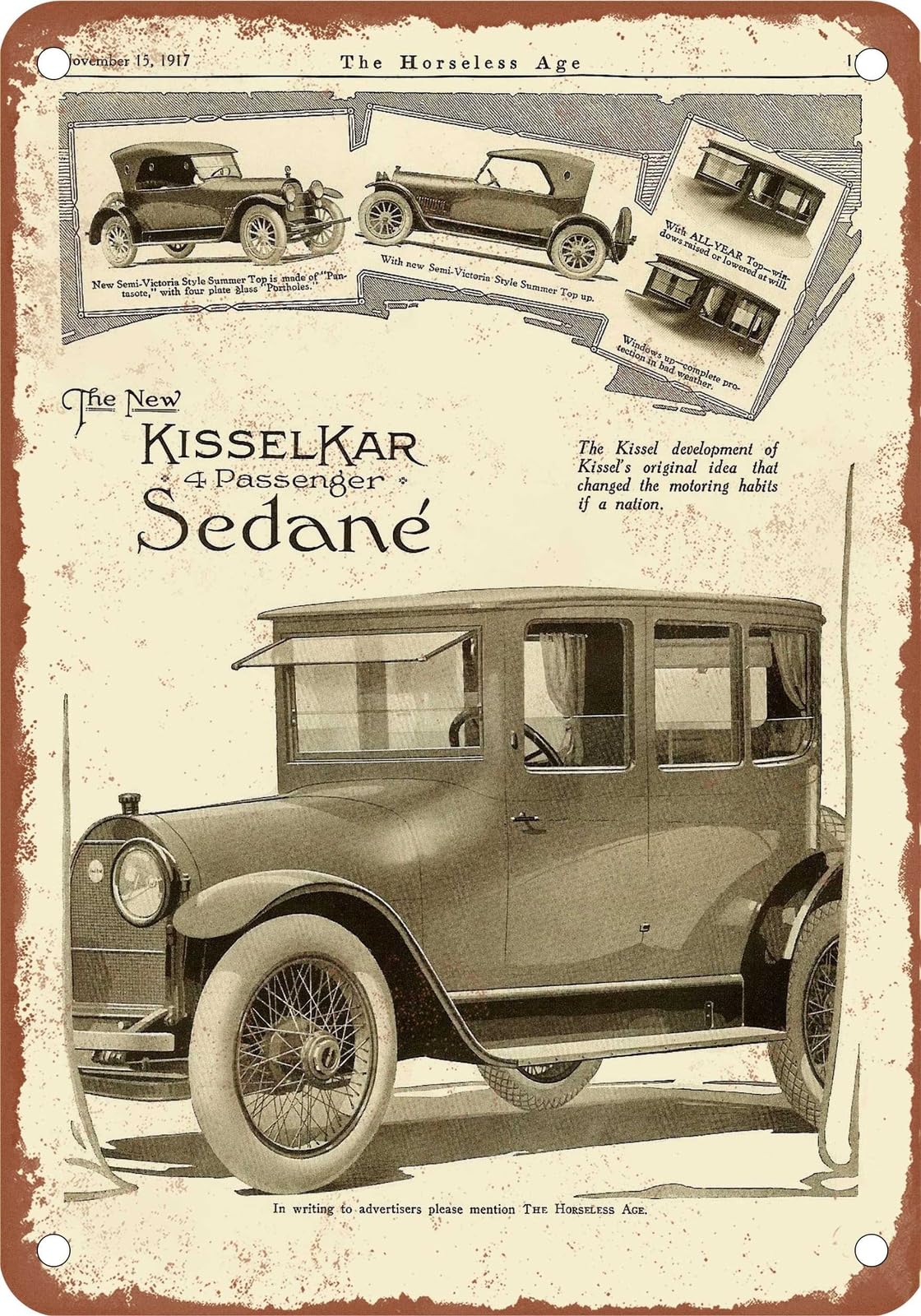 METAL SIGN - 1918 Kissel Vintage Ad 02 - Old Retro Rusty Look home decor