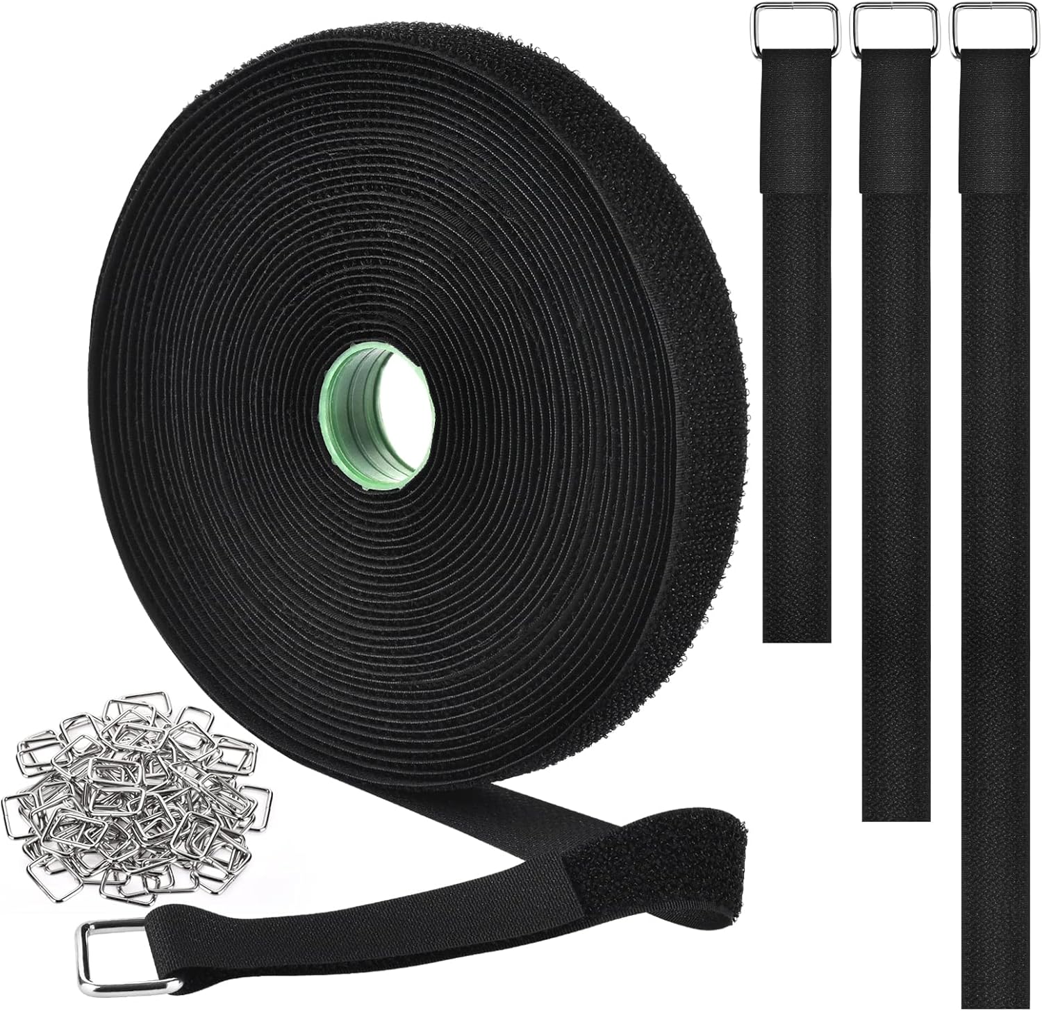 1 Inch x 32 Feet Hook and Loop Straps with 50 Metal Buckles