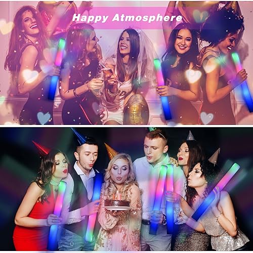Miniatura 4 de Palitos brillantes a granel 200 barras de espuma LED que brillan en la oscuridad suministros de fiesta con 3 modos de parpadeo colorido para