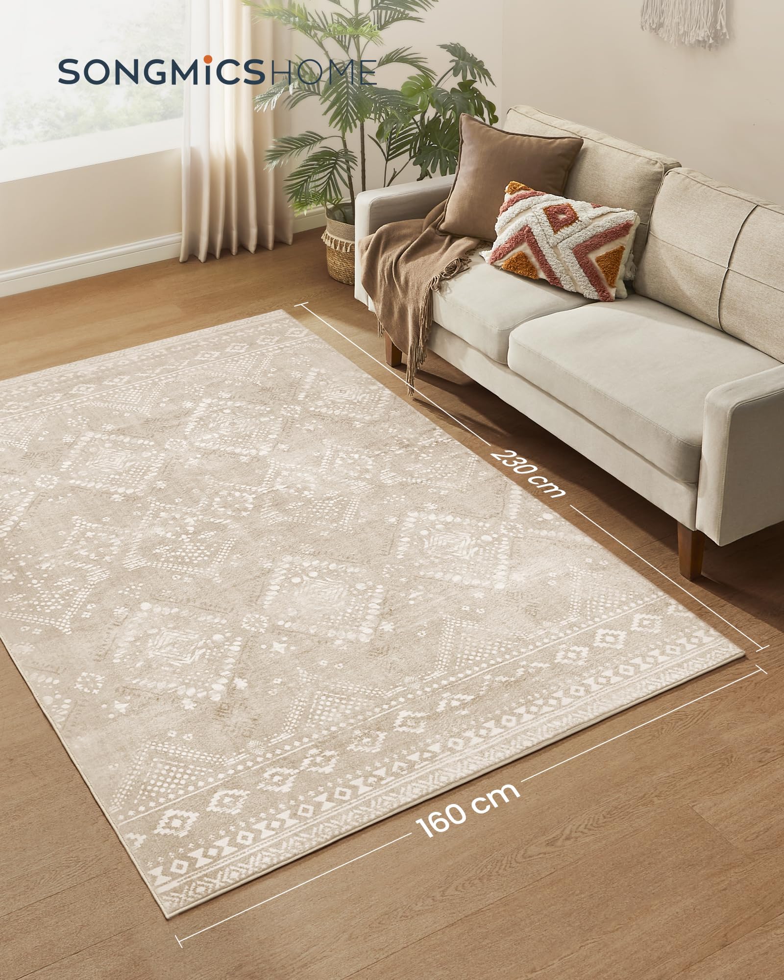 SONGMICS Boho Teppich, 160 x 230 cm, Schlafzimmer Teppich, Wohnzimmerteppich, rutschfesterteppich, waschbarerteppich, flauschig, Dekoration, für Wohnzimmer, cappuccinobeige TAR029K01