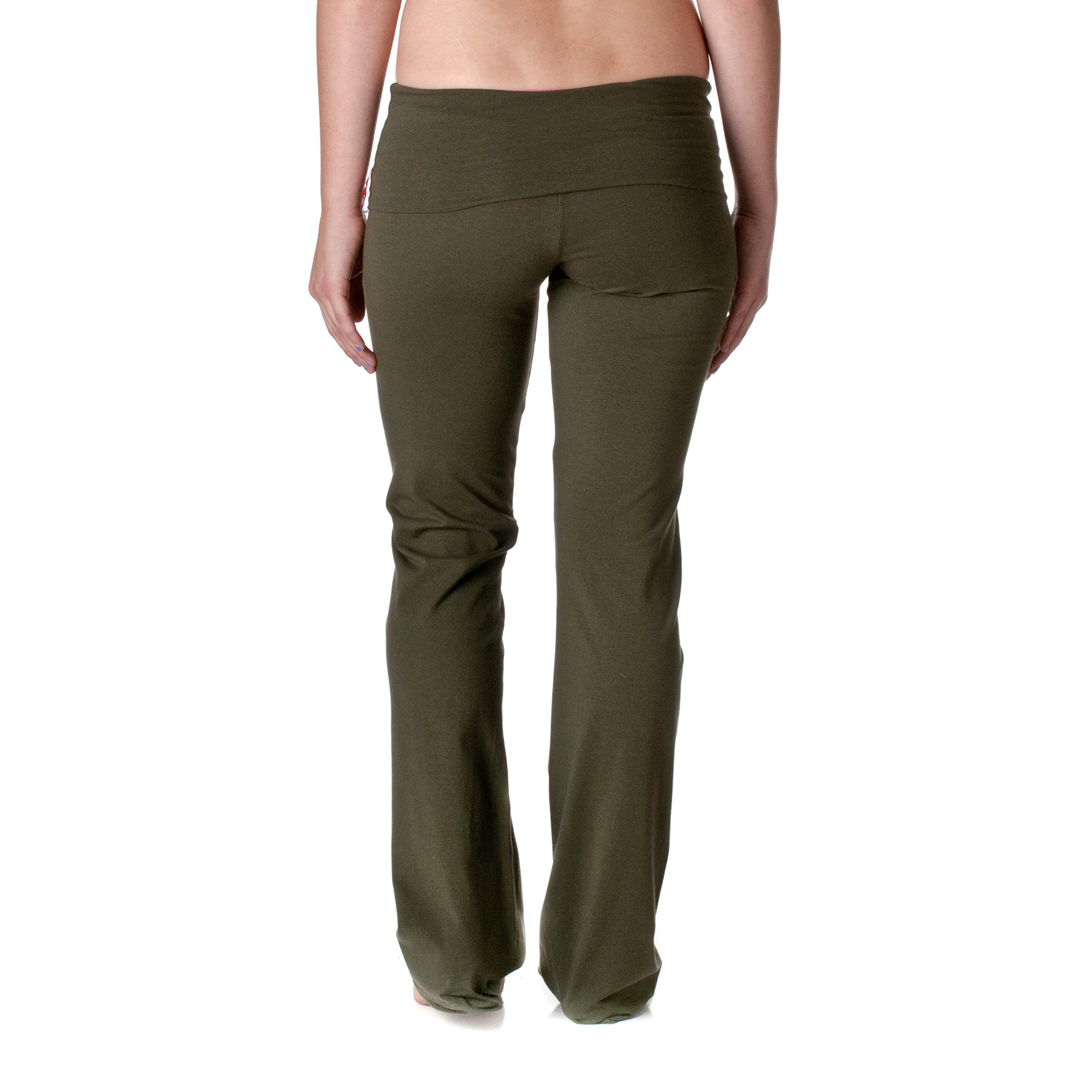 Hollywood Star Fashion Women's Slimming Foldover Bootleg Flare Yoga Pants - Olive - Small