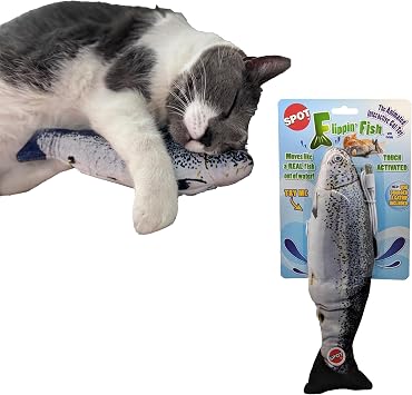 SPOT Flippin Fish Interactive Cat Toy with Catnip for Indoor Cats & Kittens - Touch Activated, Flipping Tail, Rechargeable with USB, Hours of Fun - 11.5 inch