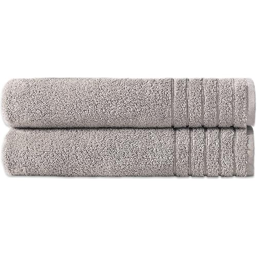 COTTON CRAFT Bath Towels - 2 Pack Super Zero Twist Bath Towel Set -100% Cotton 30x54- Ultra Soft Absorbent Quick Dry 615 GSM Everyday Luxury Hotel Spa Shower Beach Pool Travel Dorm - Light Grey