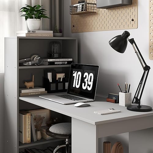 Miniatura 9 de HOMCOM Escritorio moderno de oficina en casa con estantes de almacenamiento de 6 niveles, escritorio de 47 pulgadas con estantería, gris