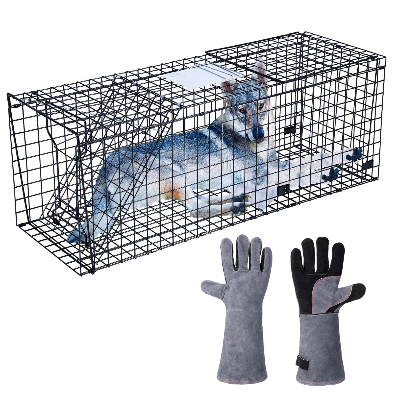 Heavy Duty Large Live Animal Cage Trap with Bite Proof Gloves 50'' x 20