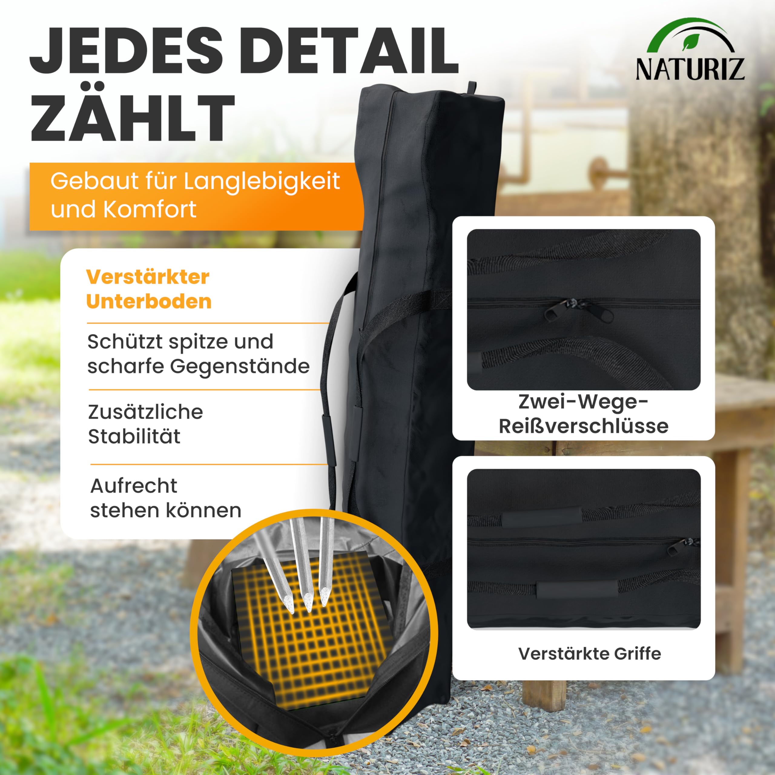 NATURIZ® Premium Zauntasche für 15 bis 25 m – vielseitig einsetzbar als Camping Tasche, Zelttasche oder Weidezaun Tasche mit 900D Oxford (125x20x18cm)