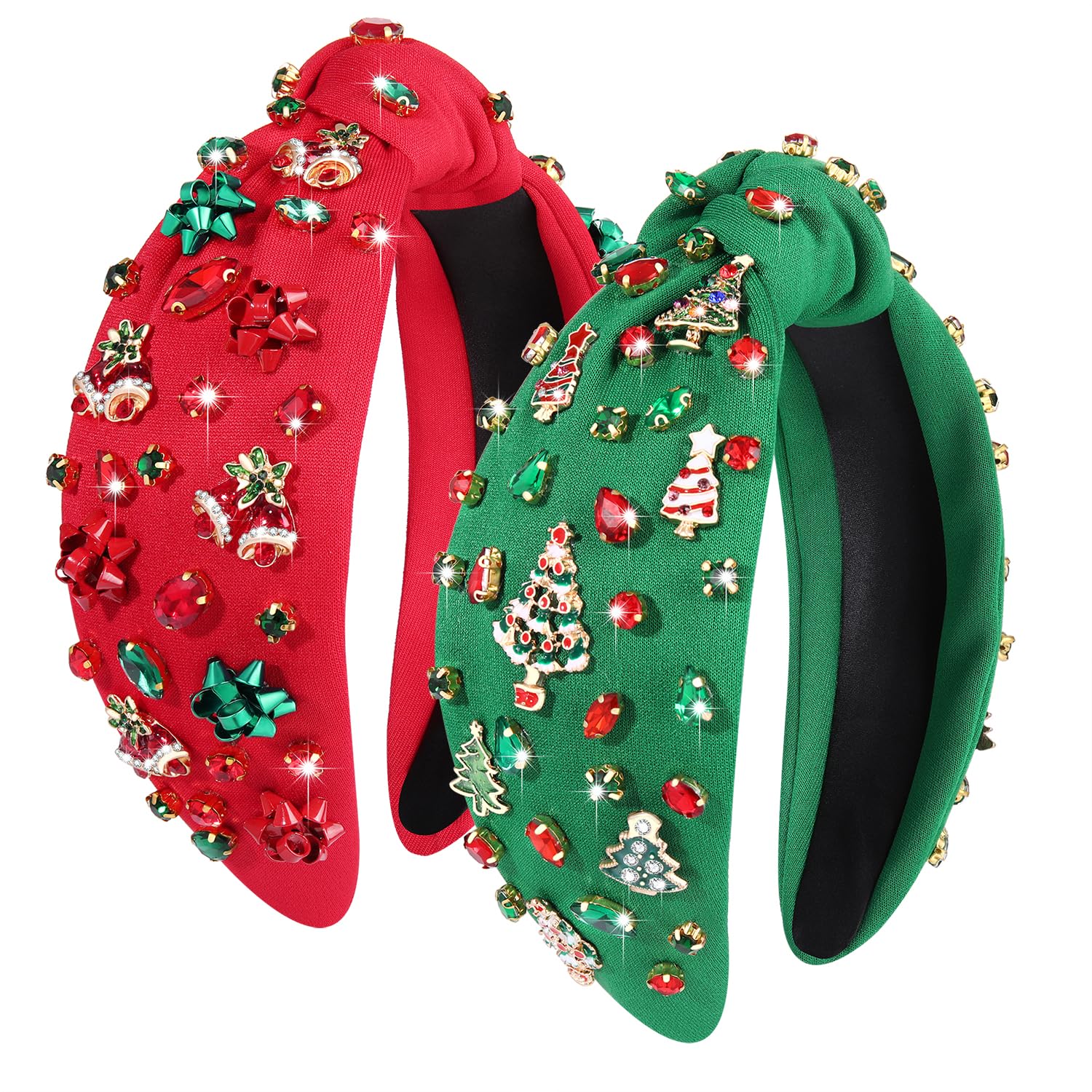 BSJELL Christmas Headband for Women Holiday Accessories Decorations Xmas Tree Snowflake HoHoHo Crystal Knotted Headband Festive Headwear Party Gifts (