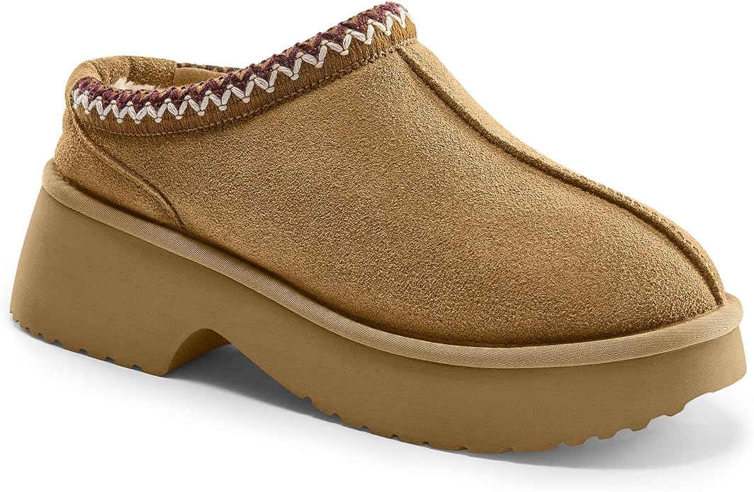 Vilanva Platform Clogs for Women Cozy Suede Fall Slippers with Warm Fur Lined Slip on Shoes Outdoor Indoor House