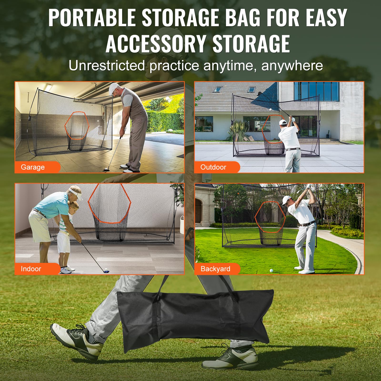 VEVOR Red de Práctica de Golf 329 x 95 x 217 cm Campo Personal Interior Exterior Portátil para Hogar Con Marco de Fibra de Vidrio y Bolsa de Transporte
