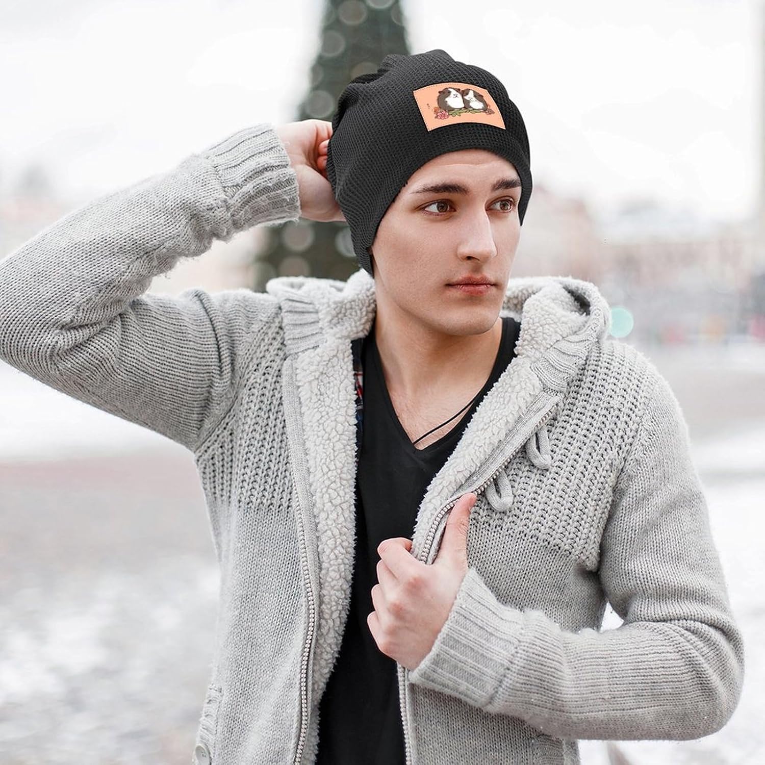 Stylish Two Guinea Pigs Hanging Out Printed Winter Pullover Hats for Men and Women Combine Warmth and Style