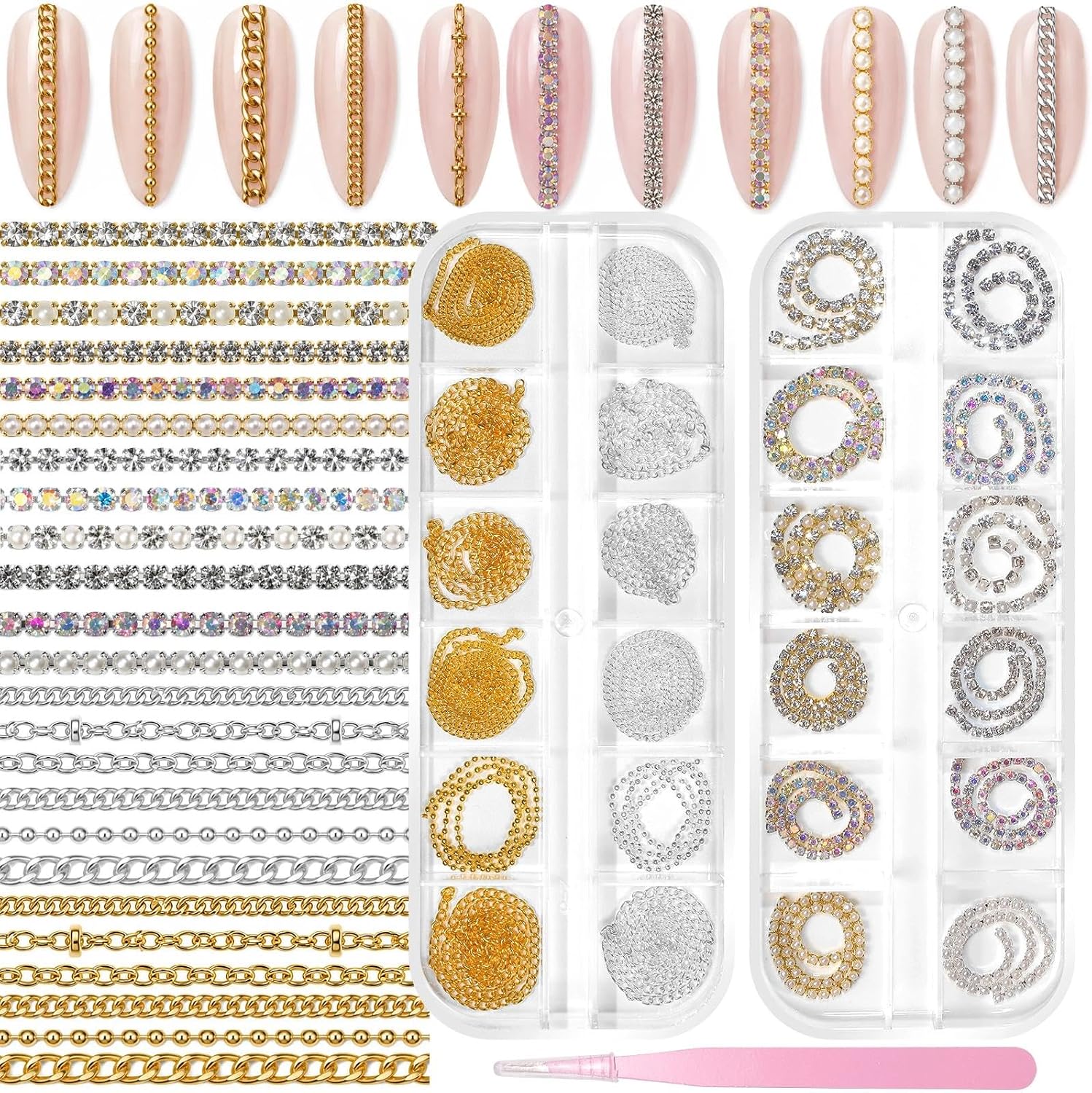 Metal Nail Chains for Nail Art, Silver Gold Nail Chain Manicure DIY