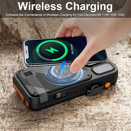 Miniatura 4 de Radio de emergencia y banco de energía solar de 22000 mAh, Radio meteorológica FM NOAA, Radio portátil con manivela Bluetooth, cargador de teléfono