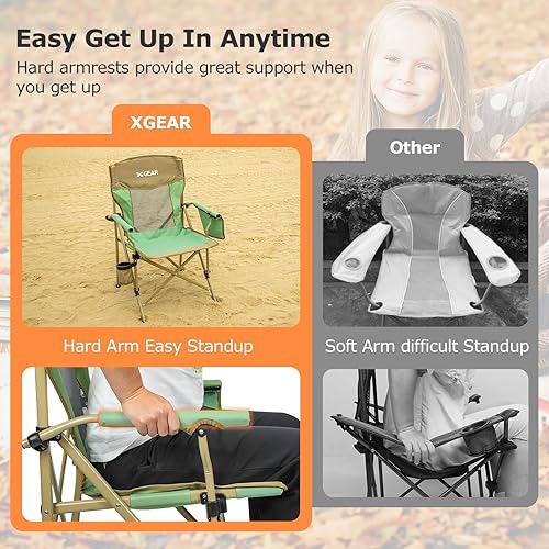 Miniatura 5 de Silla de campamento para adultos, 350 libras, silla de campamento de soporte, 2 piezas con respaldo de malla transpirable con soporte para