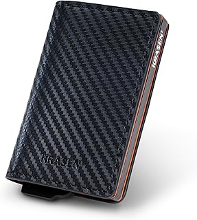 KRASEN' - Portafoglio e Porta Carte in Carbonio Nero con Protezione Anti-Clonazione, Scatoletta in Alluminio Assemblata a Mano, Resistente all’Acqua, Cerniera Porta Monete