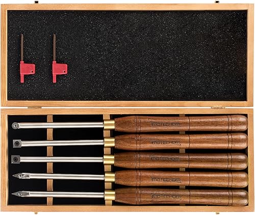 Miniatura 10 de Juego de cinceles de torno de madera con punta de carburo de 4 piezas con hoja de acero inoxidable, caja de madera