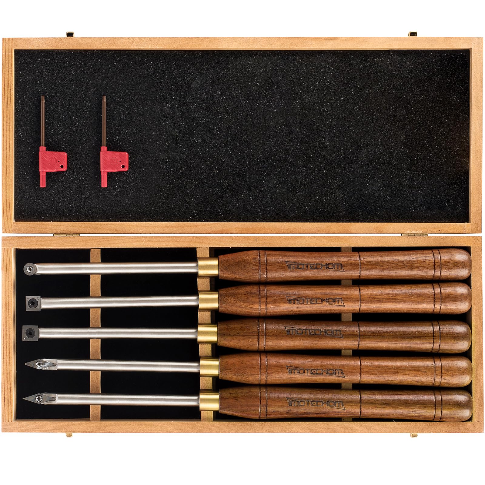 5-Pieces Carbide Tipped Woodturning Tools Lathe Chisel Set with Stainless Steel Blade, Wooden Box