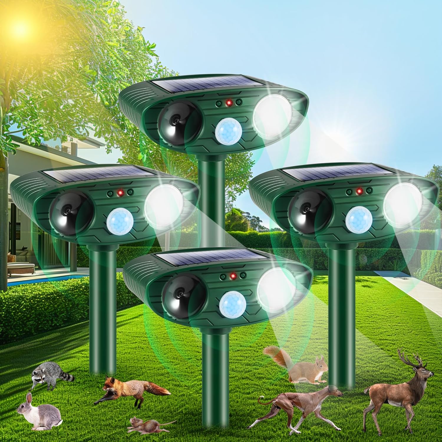 2025 Solar Ultrasonic Repellent Outdoor Cat Squirrel Skunk Deer Repellent Devices with Motion Detection Animal Deterrent Light for Racoon Rabbit Rodent Dog Repeller for Yard (4)