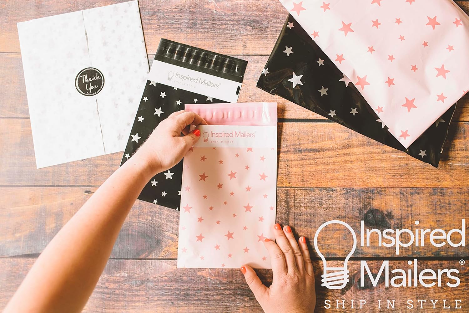 Inspired Mailers - Poly Mailers 10x13-100 Pack - Silver Stars Deluxe - Large Mailing Envelopes - Shipping Envelopes - Shipping Bags for Small Business - Packing Envelopes