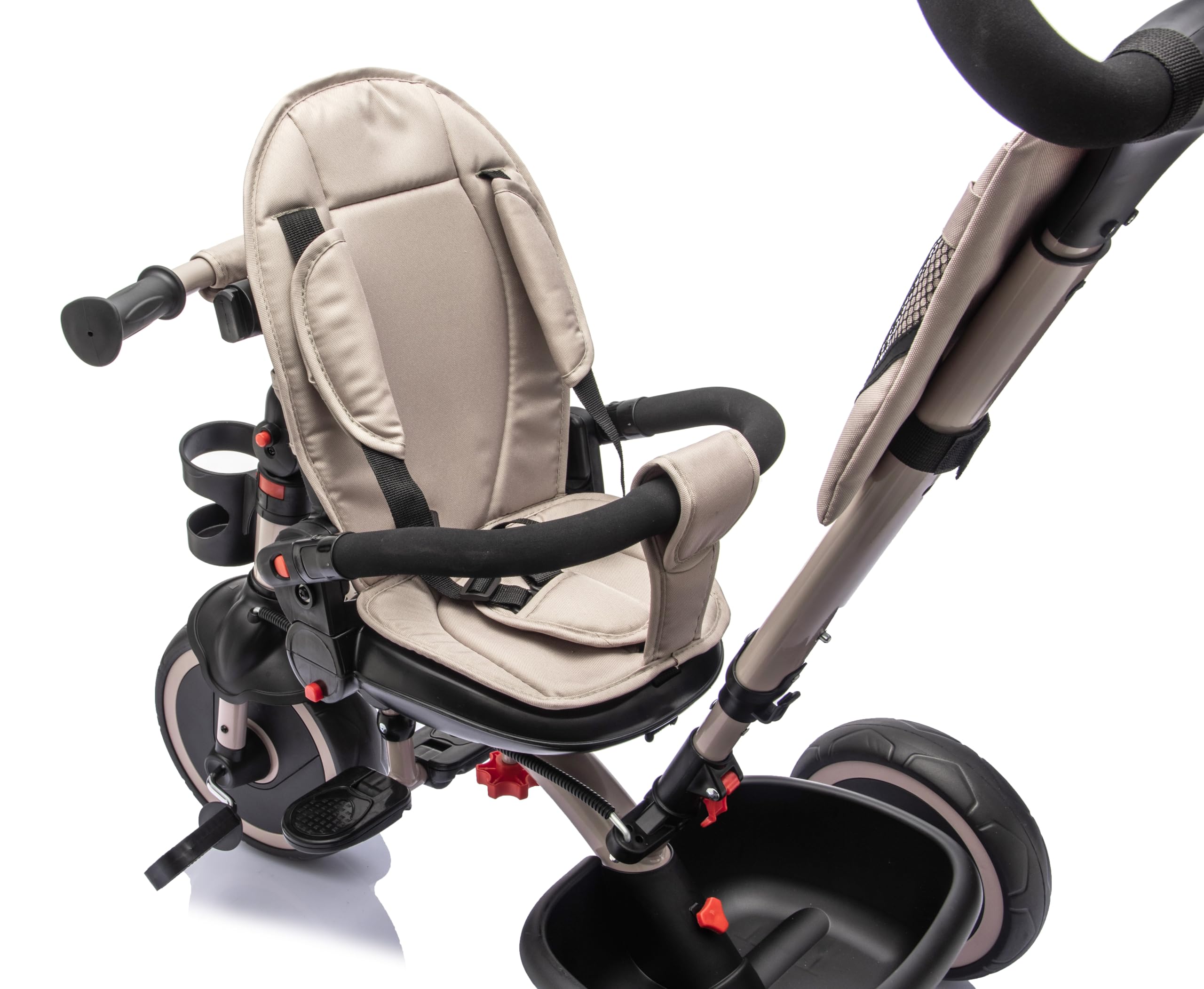 MonTrike Triciclo Explorer Gioco Evolutivo da 12 mesi a 5 anni Reclinabile 4 in 1 fino a 25 kg Sedile Girevole con Accessori e Ruote in Gomma Eva (Cappuccino)
