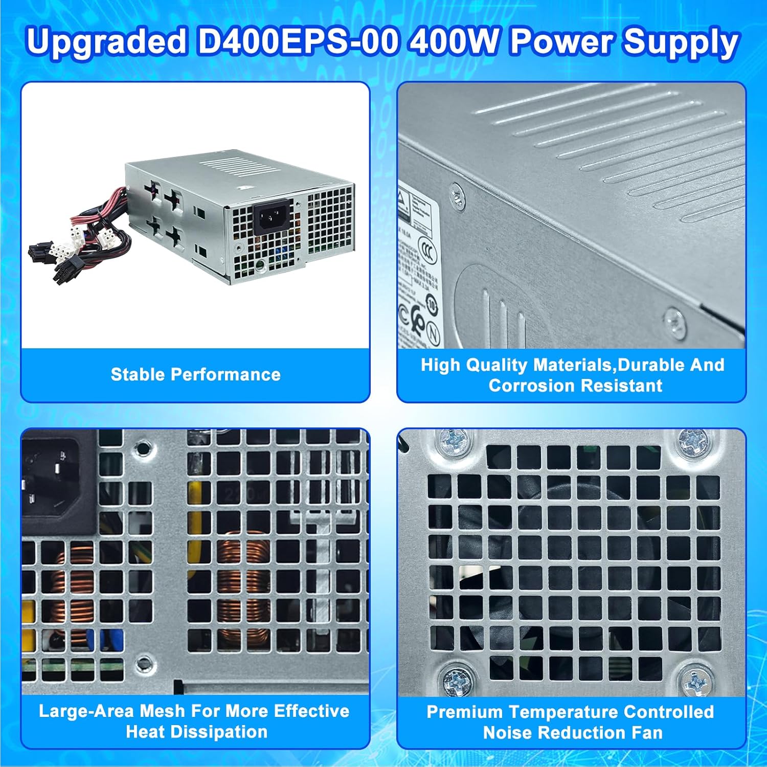 Upgraded D400EPS-00 400W Power Supply PSU Compatible with Dell OptiPlex 3000 MT 3900 MT 5000 MT 7000 MT Replaces X4XV7 0X4XV7 1GPJ DPS-400AB-44 A L400EPS-00 H400EPS-00 D400EPS-00 Power Supply