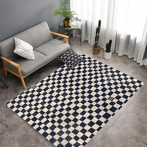 Alfombra a cuadros para sala de estar, alfombra de área de 3 x 4 pies, antideslizante, duradera, rectangular, acogedora, alfombra de pelo alto suave