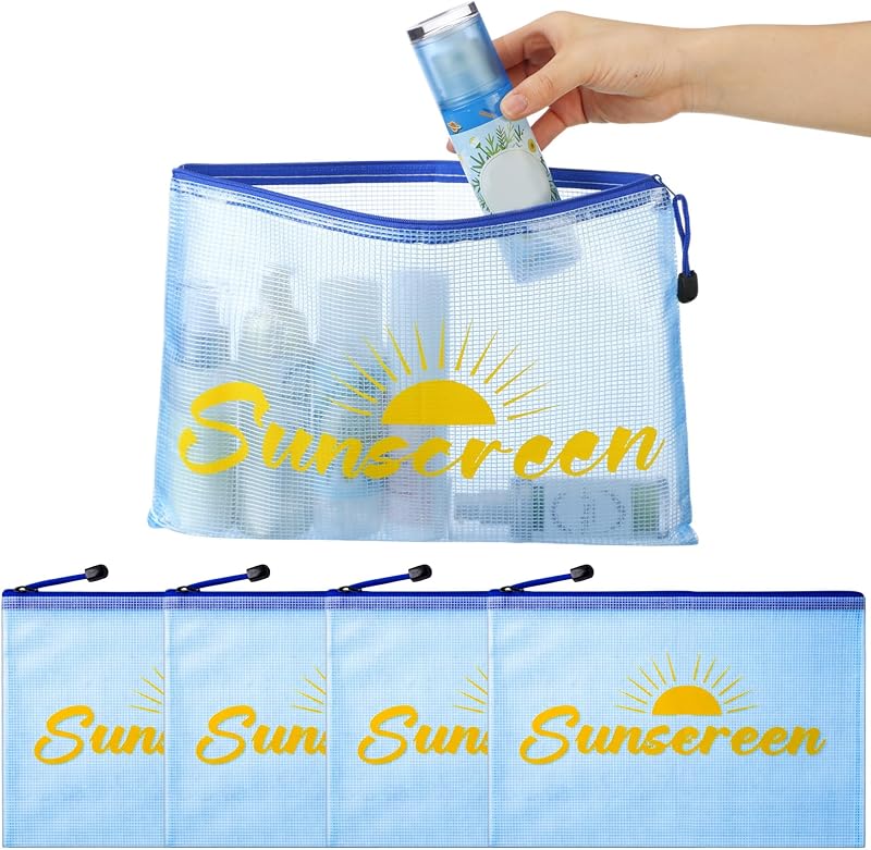 SilTriangle Necessaire azul com zíper e estampa SUNSCREEN, 4 unidades