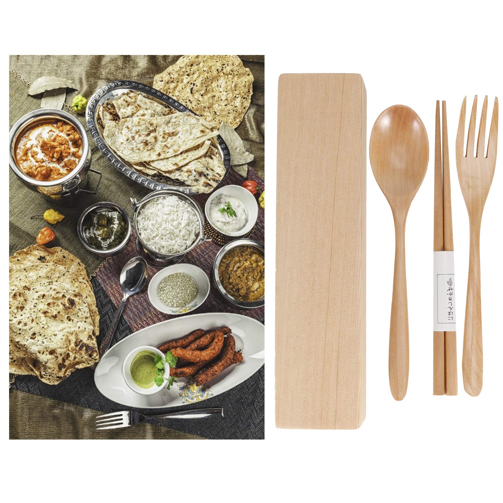 Restokki Wooden Portable Tableware Set, Lightweight for Traveling, Camping, and Outdoor Activities
