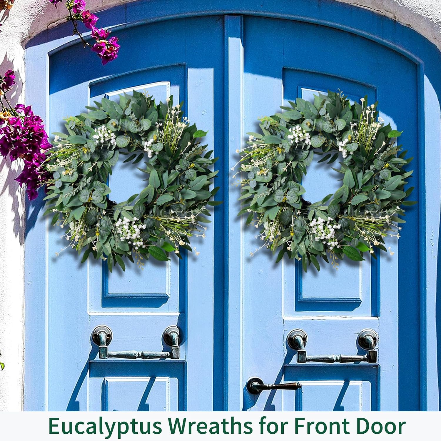Eucalyptus Wreaths for Front Door All Seasons, 20"-22 Handmade Artificial Green Modern Farmhouse Wreath for Spring Summer Indoor Outdoor Home Decor Wall Porch