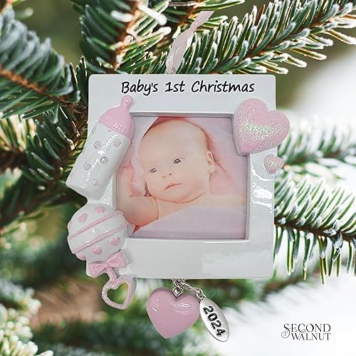 Miniatura 2 de Adorno para bebé niña con marco de Navidad para el primer adorno colgante rosa  Etiqueta de fecha de año añadido en bolsa de regalo  Personalización