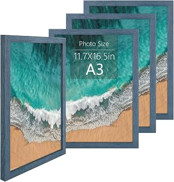 Frametory, A3 Picture Frame Set of 4, Engineered Wood Frame with Acrylic Cover Gallery Wall Frame Blue, 4 Pack
