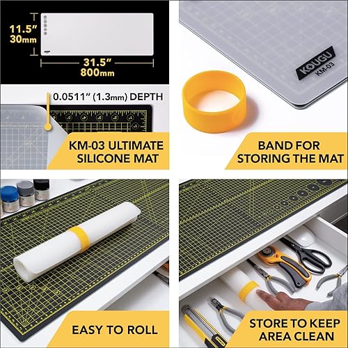 Miniatura 8 de KOUGU Alfombrilla de silicona de alta calidad y corte para manualidades (31 x 12 pulgadas), diseñada para una máxima protección de la superficie,