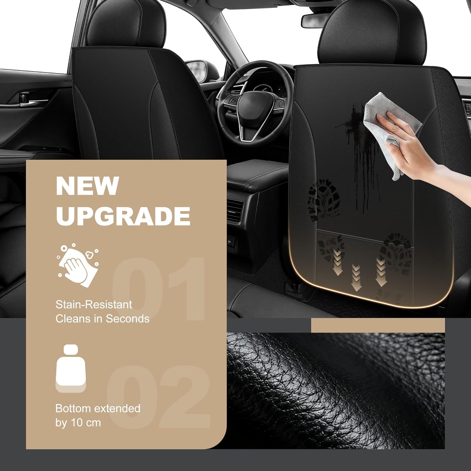 Front Seat Covers Fit for Hyundai Sonata 2007-2024 2025 2026, Faux Leather Automotive Seat Covers Breathable Waterproof Seat Cushions Compatible with Airbag (2 Seats,Black & Gray)