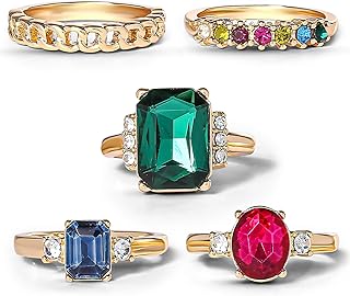 Womens Ring Set Size 6-9 - 4 or 5-Piece, Stackable Rings Gold Tone with Crystals or Oxidized Silver with Turquoise