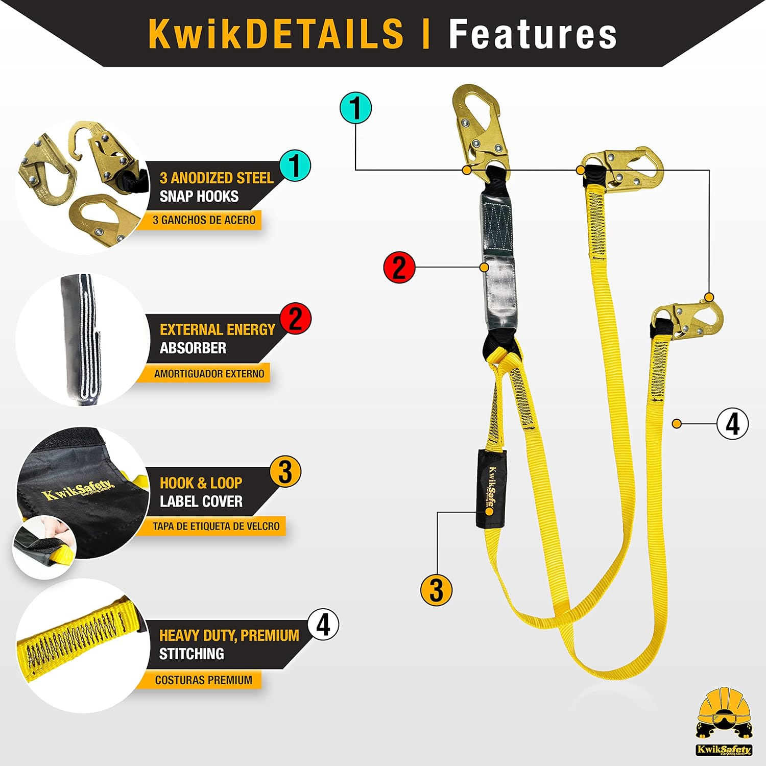 KwikSafety - Charlotte, NC - TAIPAN 6’ Double Leg Flat Safety Lanyard [SAFETY HARNESS COMBO] ANSI Tested OSHA Compliant Fall Shock Absorber Restraint Protection Construction Roofing Equipment
