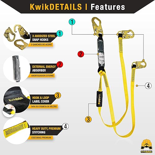 Miniatura 3 de KwikSafety (Charlotte, NC) Taipan - Cordón de seguridad plano de doble pierna de 6 pies (combo de anclaje de seguridad), probado por la ANSI, cumple
