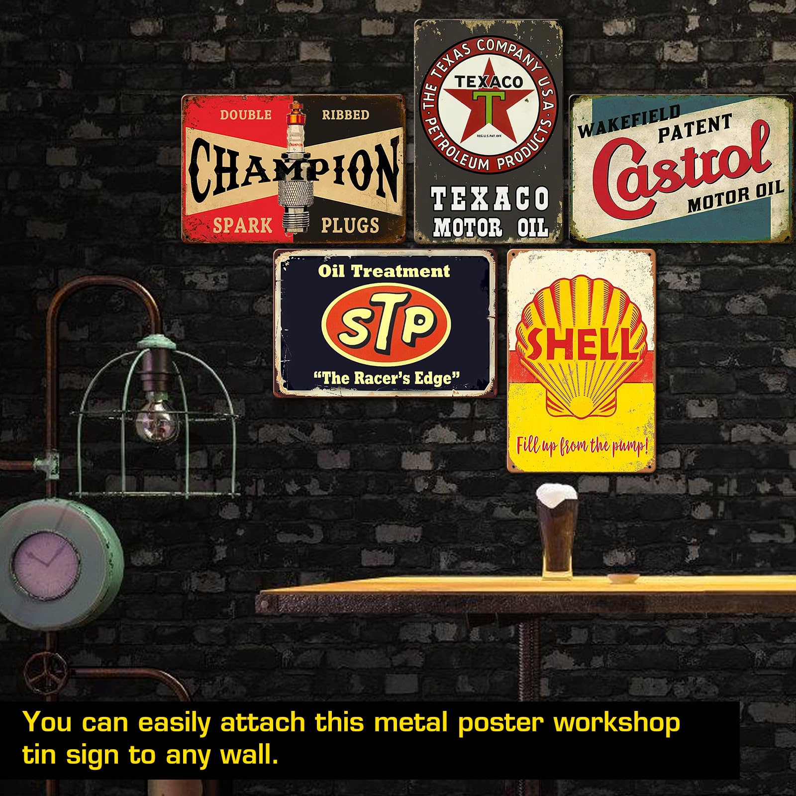 Garaż metalowe tabliczki w stylu retro: zestaw 5 metalowych plakatów, warsztat, blaszana tabliczka, 20 x 30 cm, styl vintage, nostalgiczny samochód, stary metalowy szyld na ścianę domu,