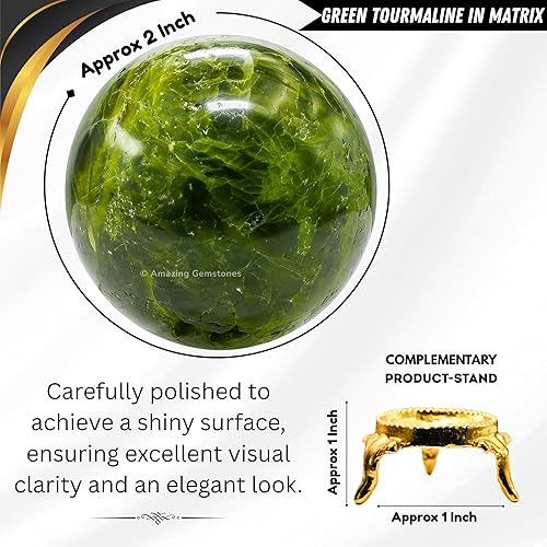 Vista 417 de Amazing Gemstone Black Tourmaline Crystal Ball with Stand - 2" Inches Crystal Sphere Meditation Balls for Witchcraft and Decorative Balls