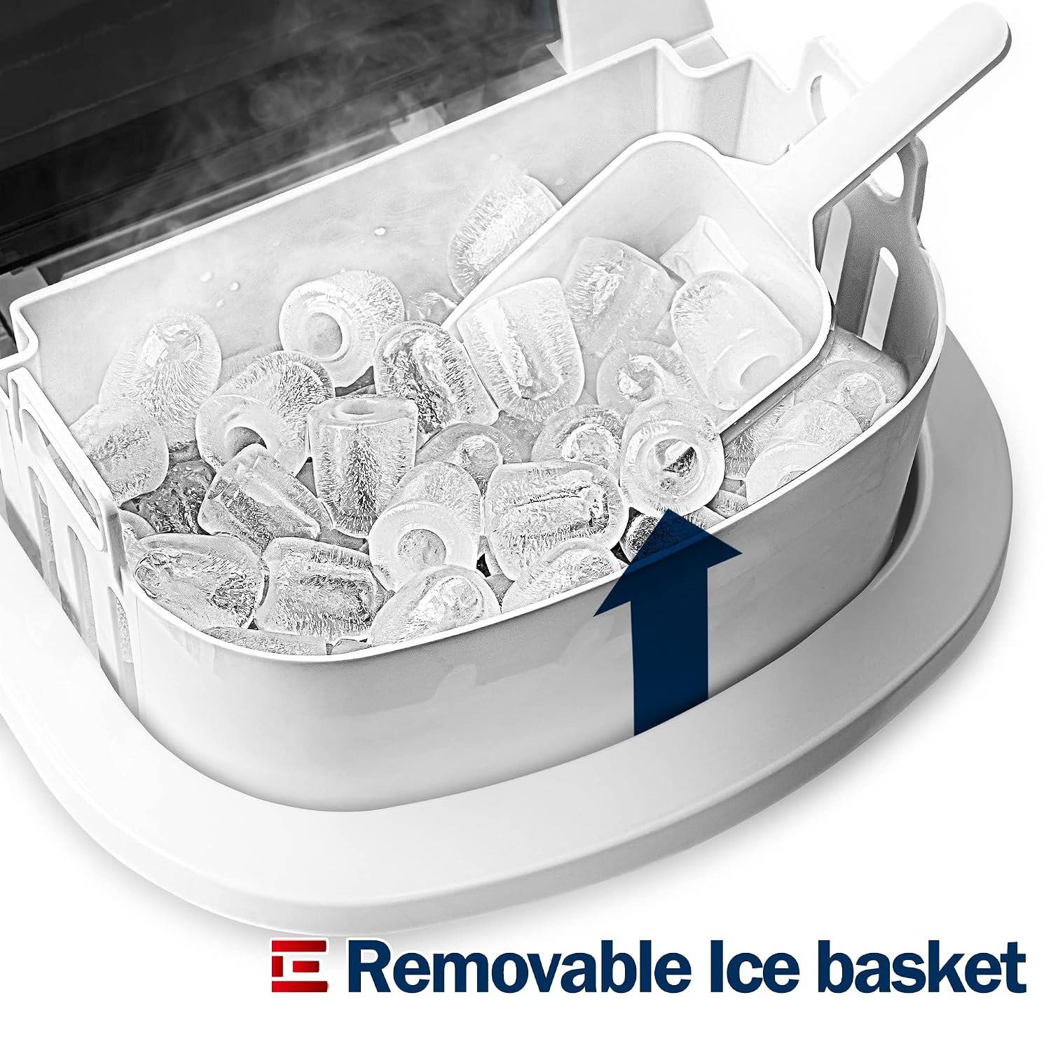 EUHOMY Ice Maker Machine Countertop, 26 lbs in 24 Hours, 9 Cubes Ready in 6 Mins, Self-Clean Electric Ice Maker Compact Potable Ice Maker with Ice Scoop and Basket. for Home/Kitchen/Office.(White)
