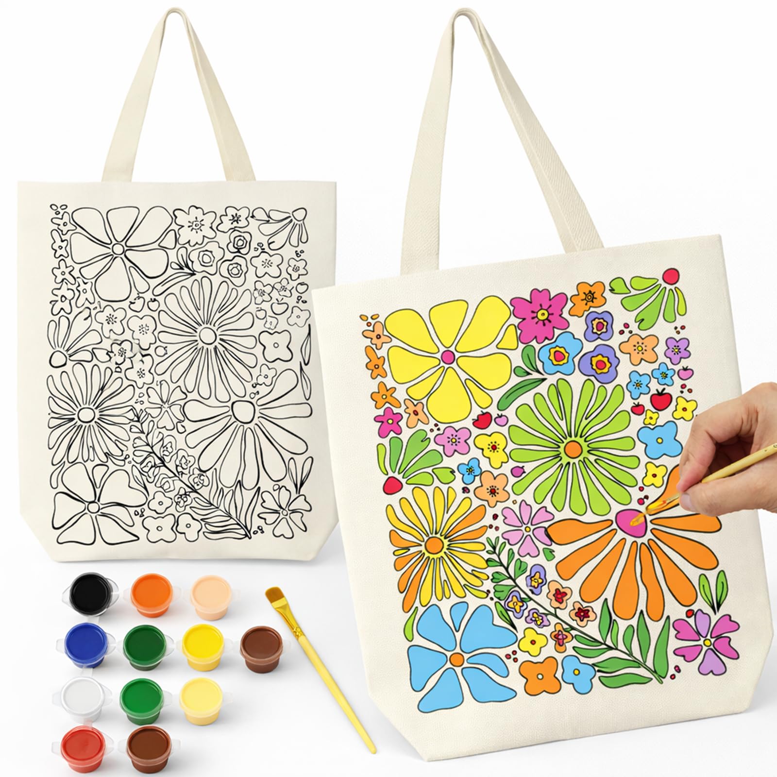 Asian Hobby Crafts Tote Bag Painting Kit for Kids & Adults – Reusable Cotton Bag with Colors & Brush | DIY Art & Craft Kit for Gifting, Return Gifts, School Projects & Daily Use | Floral Design-image-21