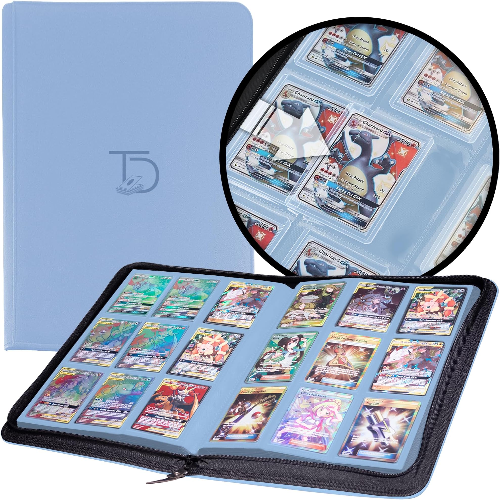 200 TopLoader Binder - 9 Pocket Card Binder Album - TCG Secure Storage Sleeves - Compatible with Yugioh, Magic the Gathering, Pokemon and More - Trading and Sports Card Holder (Blue)