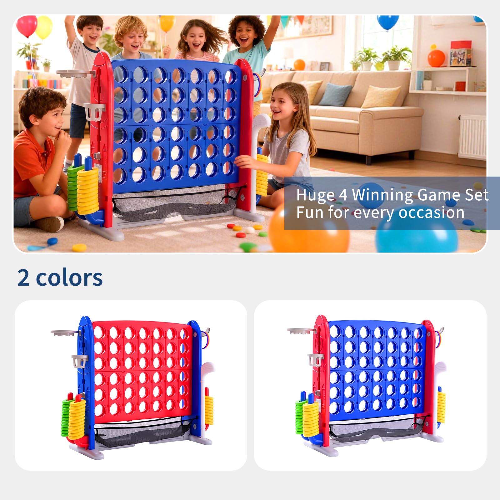Gioco da Esterno 4-in-1 XXL con Canestro e Lancio Anelli – Altezza Regolabile – Perfetto per Feste, Giardino e Prato – Adatto a Bambini e Adulti – Include Gioco a 4 colonne Gigante – Colore: