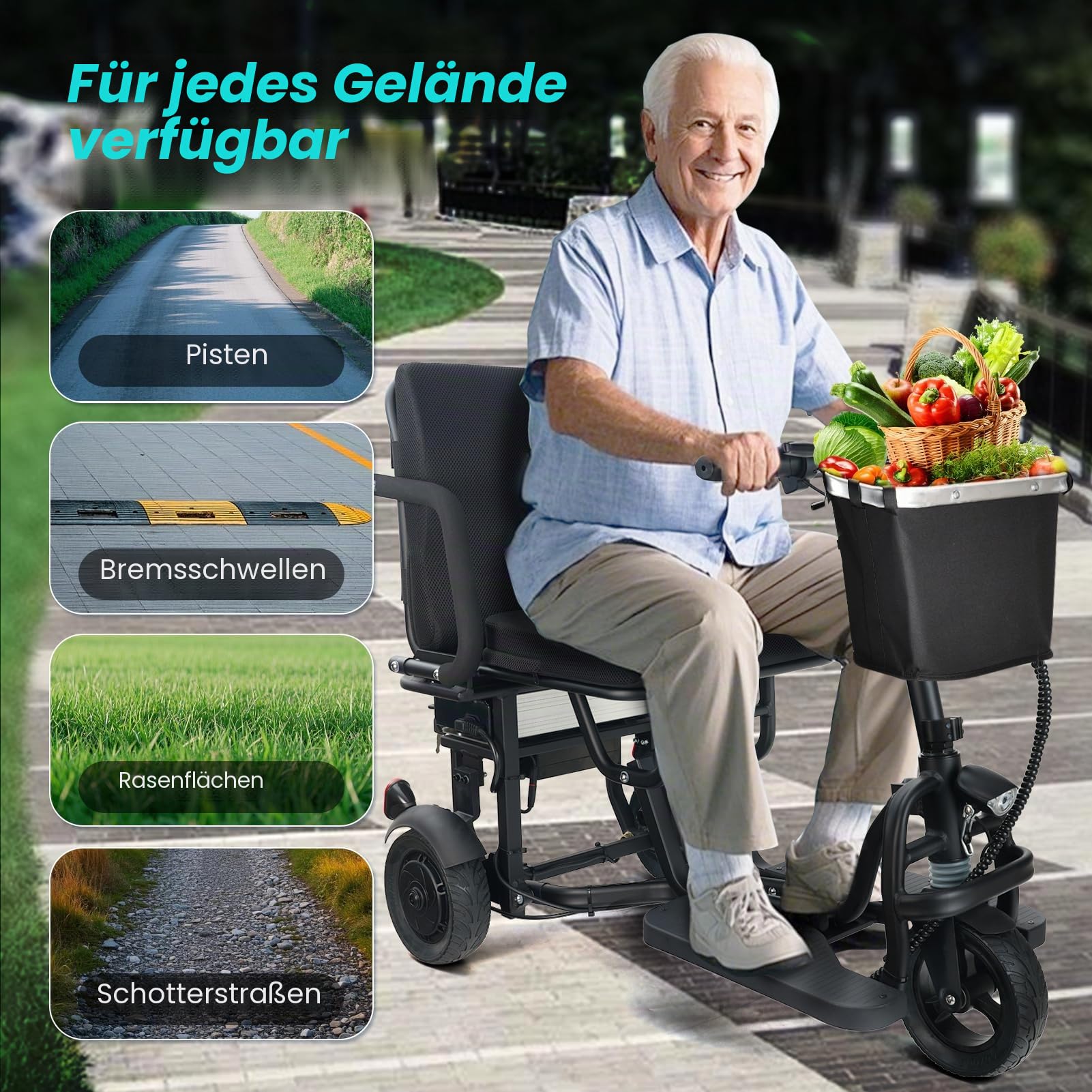 Verbessert Elektromobil für Senioren, 15km/h Elektromobil klappbar, Rollstuhl Elektrisch Faltbar, Reisemobilitätsroller Mit inklusive Rucksack und Staubbeutel, keine Montage erforderlich
