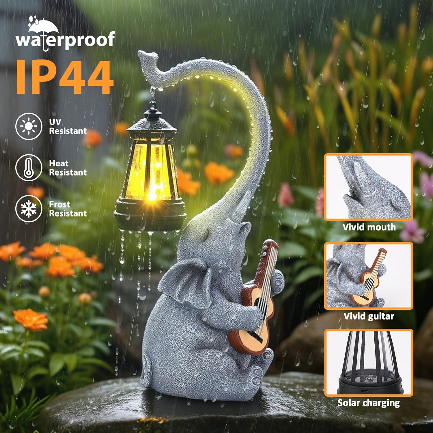 Solar Garden Decor Elephant Statues with Guitar Lights, Unique Outdoor Garden Gifts for Mom, Birthday Housewarming Gifts and Yard Lawn Balcony Decoration - Image 4